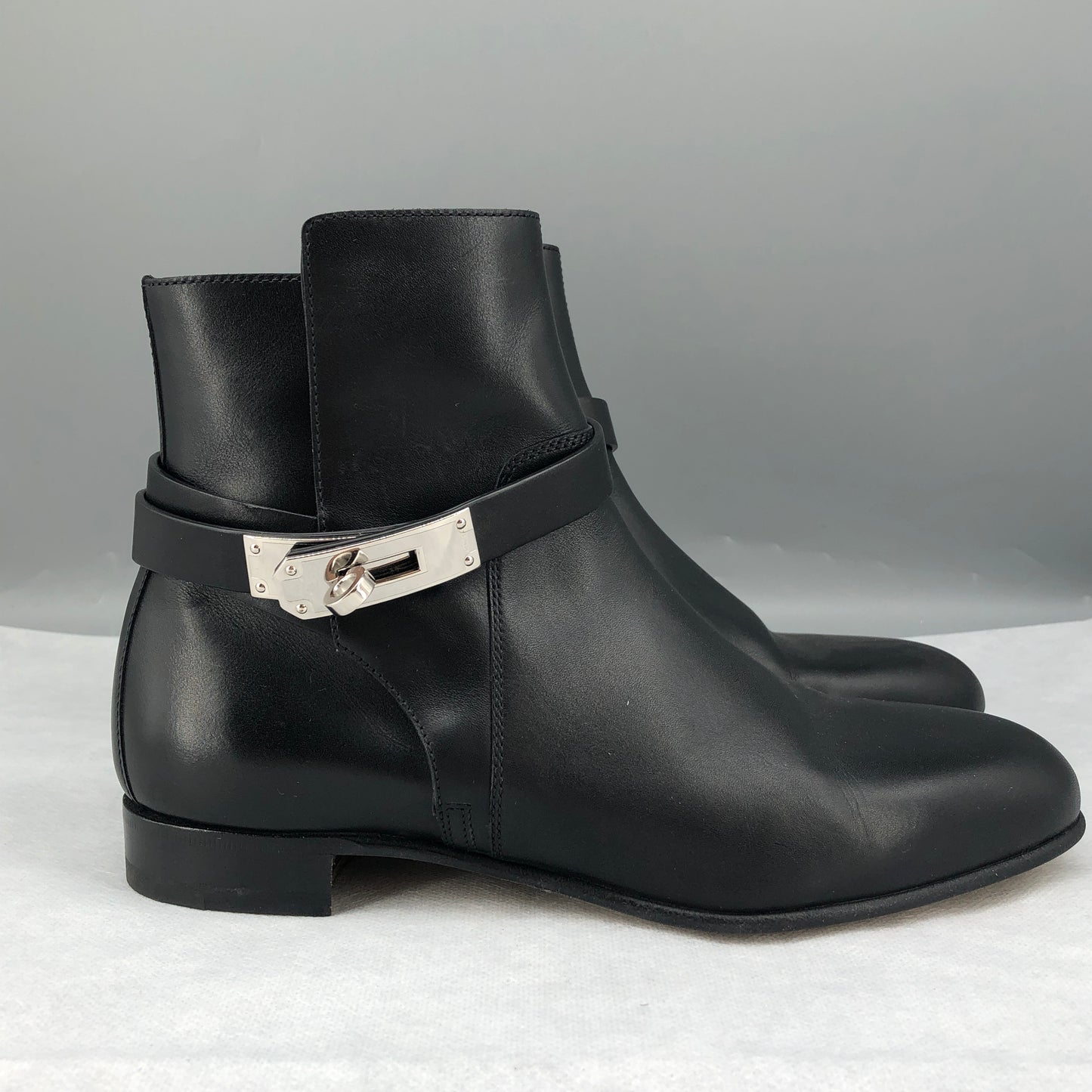 Hermes Black Leather Ankle Boots Size 36.5