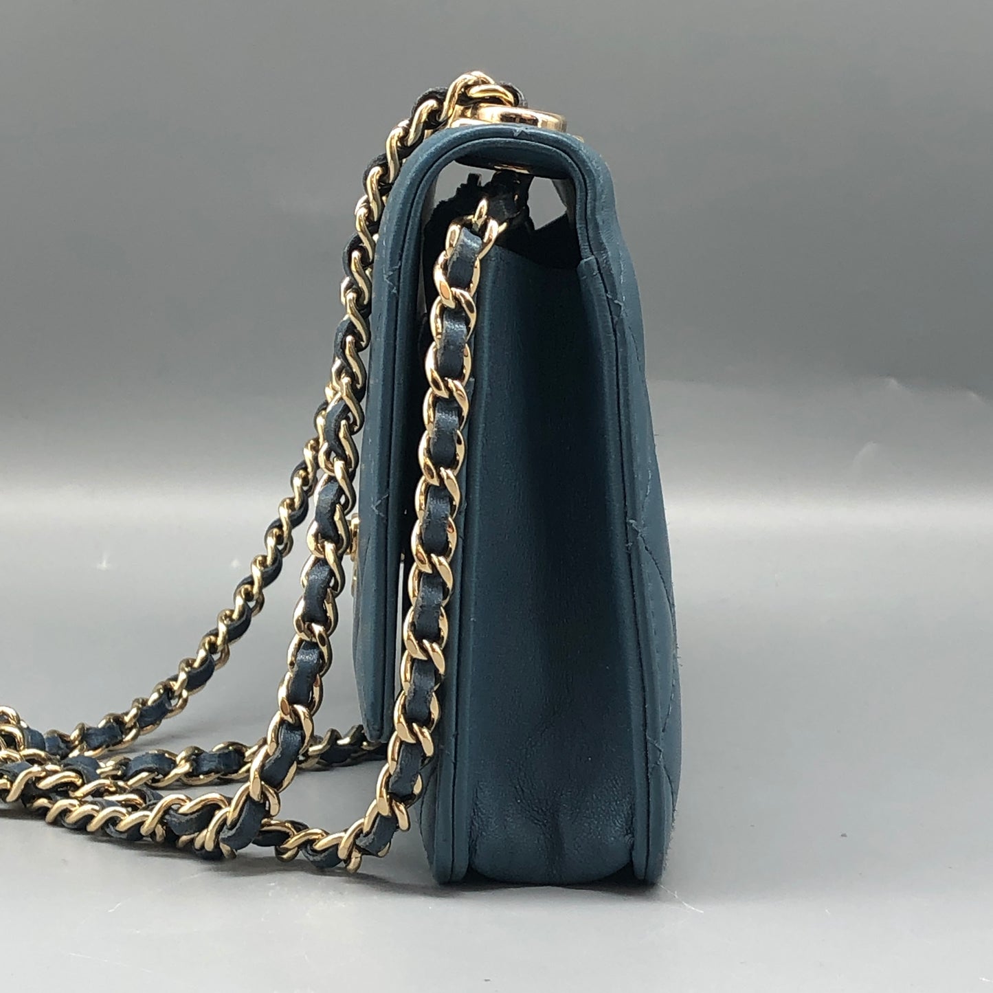Chanel Muted Teal Blue Quilted Leather Flap Bag