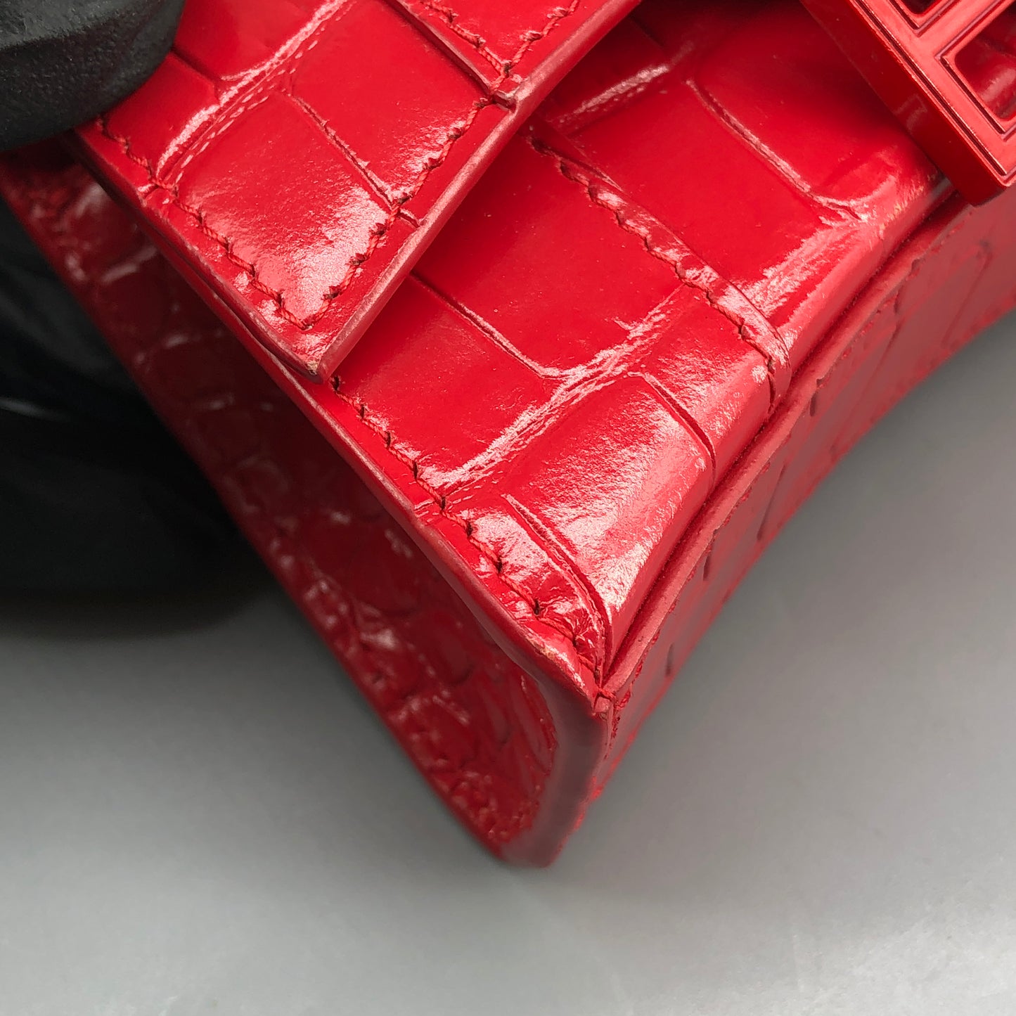 Balenciaga Red Croc Embossed Nano Hourglass Top Handle Bag