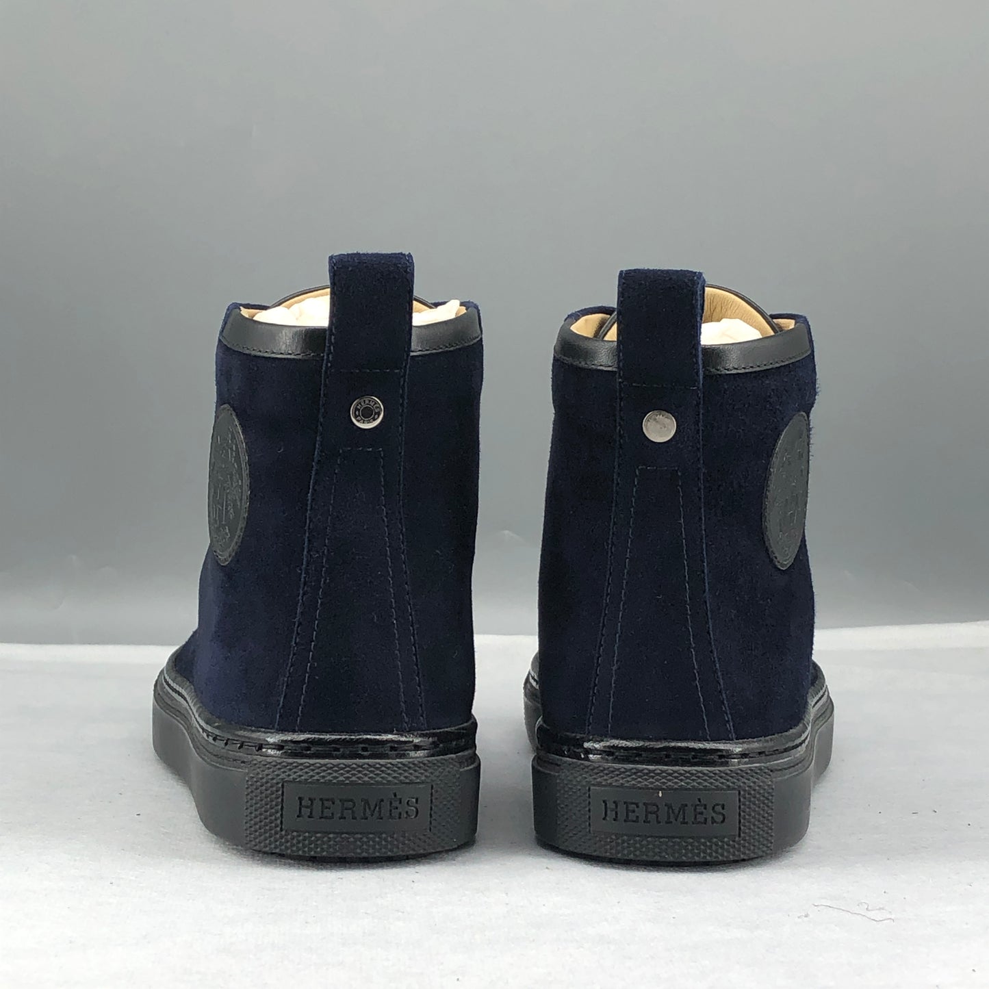Hermes Women's Suede High Top Casual Sneakers Size 37 Navy Blue
