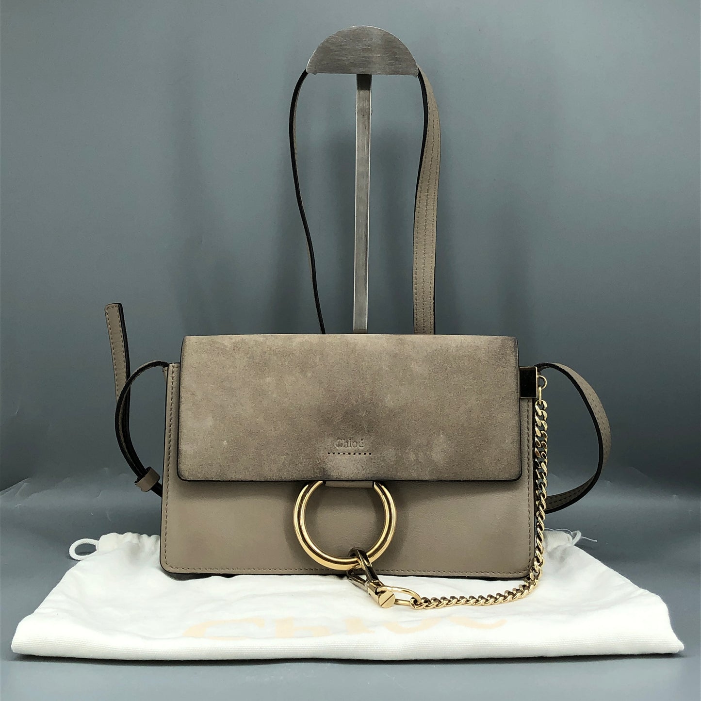 Chloe Faye Medium Suede & Leather Shoulder Bag Beige