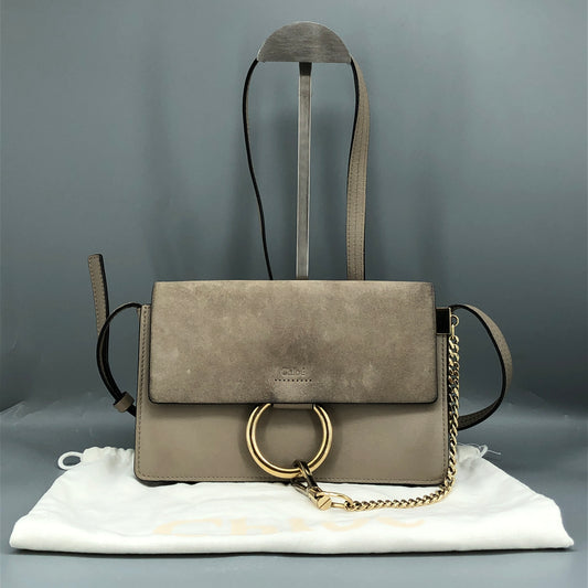 Chloe Faye Medium Suede & Leather Shoulder Bag Beige