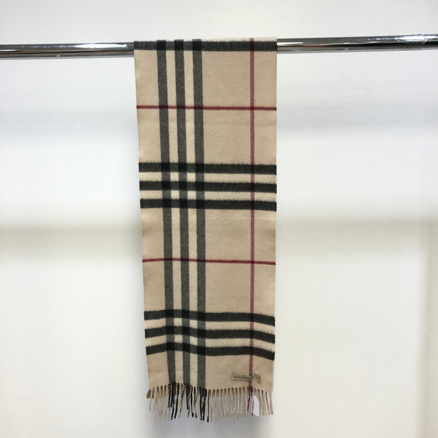 Burberry Beige Black Red Nova Check Cashmere Scarf 162×30cm