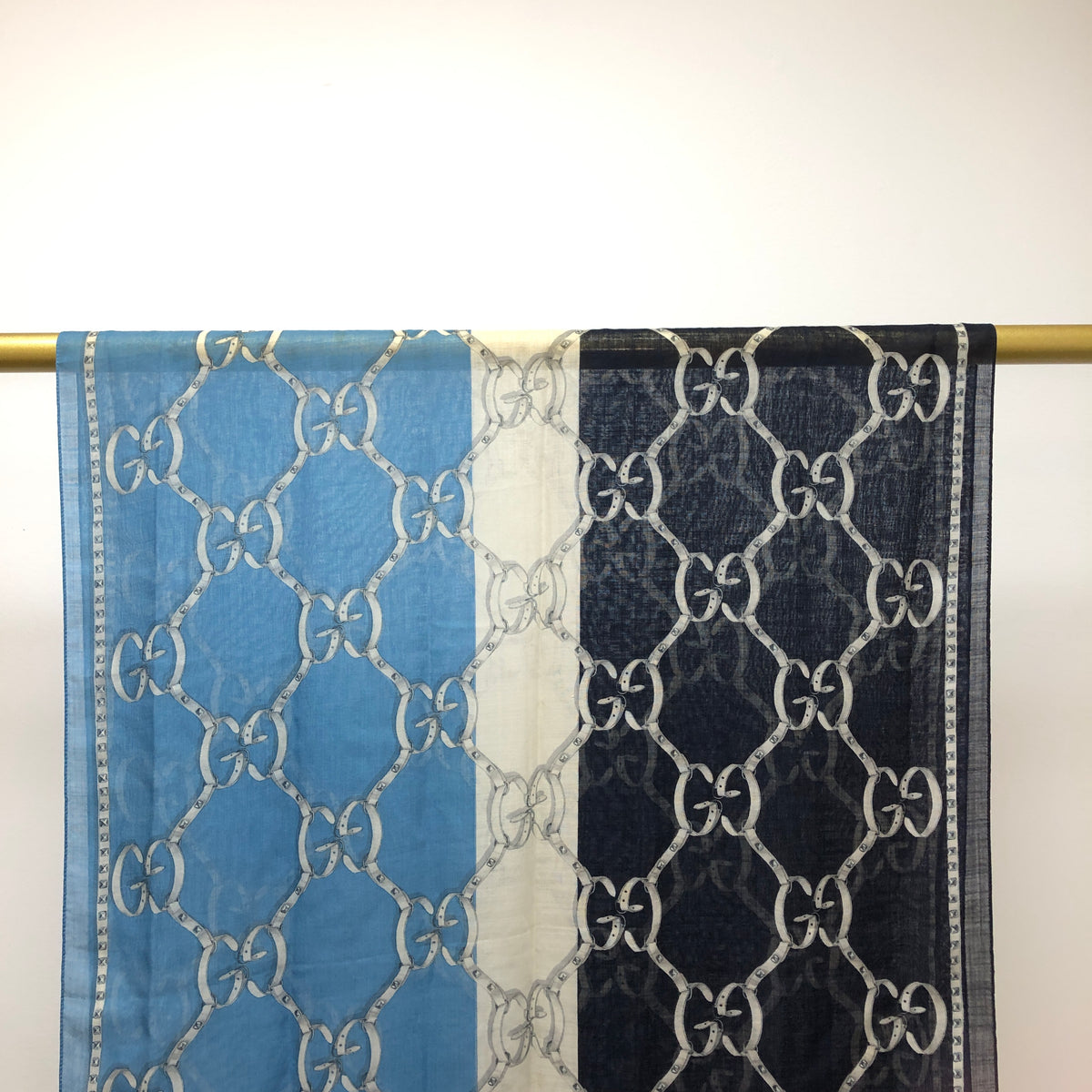 Gucci Blue & Navy Blue GG Pattern Scarf 68*192 cm