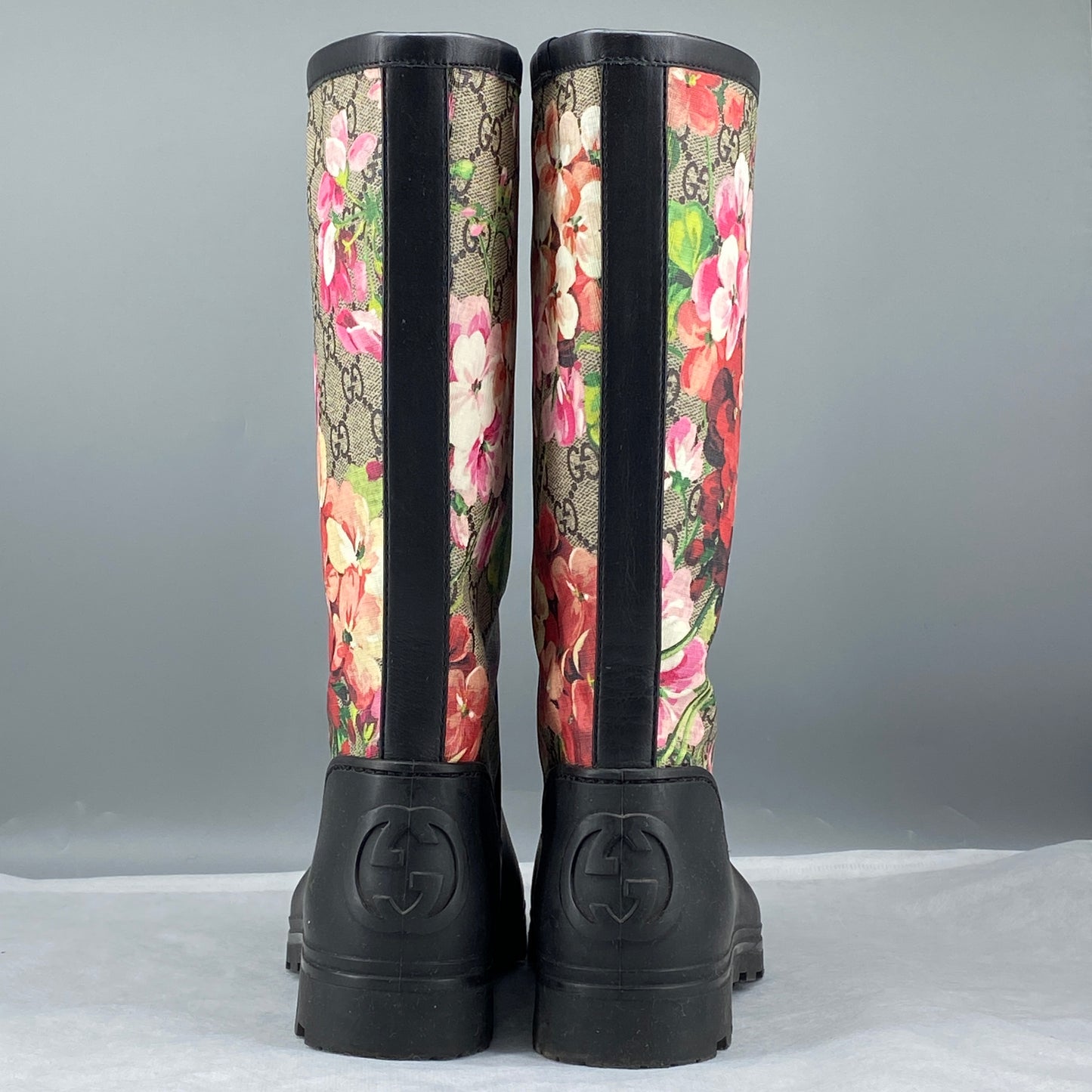 Gucci Women's  GG Floral Print Rubber Mid-Calf Rain Boots Size 37