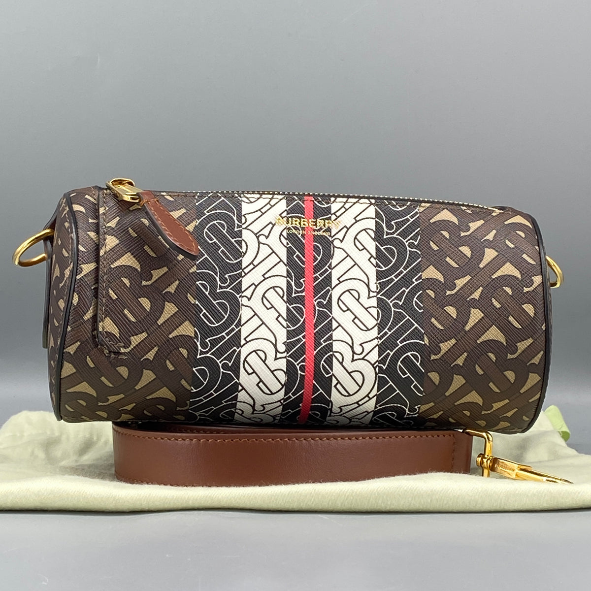 Burberry Brown Monogram Stripe Cylinder Crossbody Bag