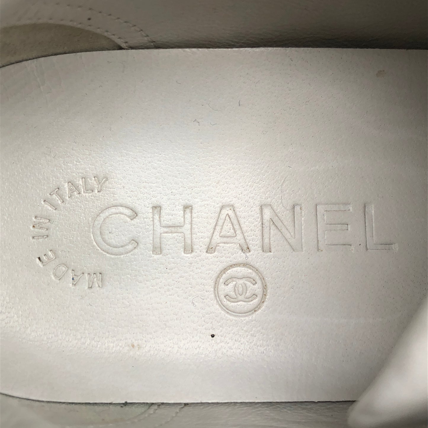 Chanel Women's White & Dark Blue Cap-Toe Sneakers shoes 36.5
