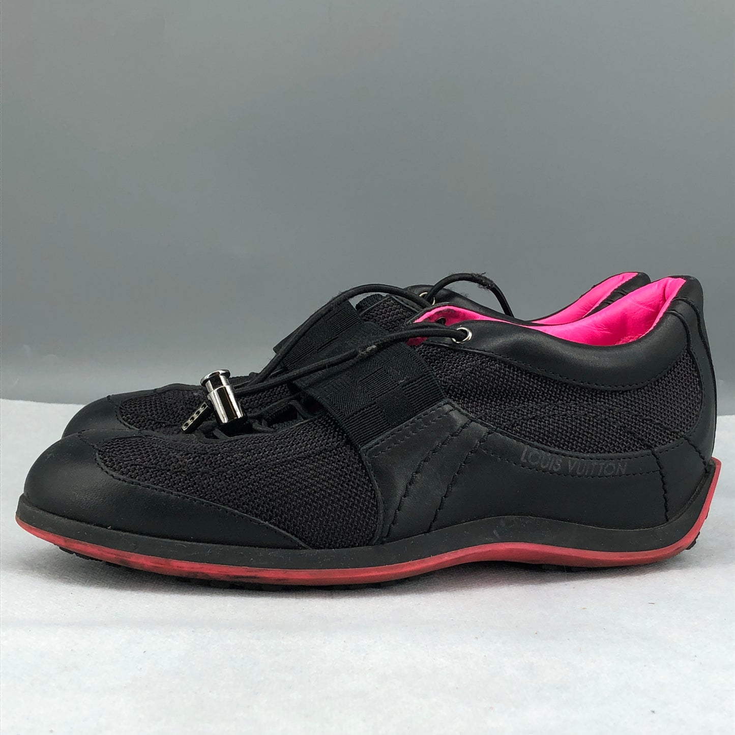 Louis Vuitton Black Mesh & Pink Lining Low Top Casual Sneakers 35
