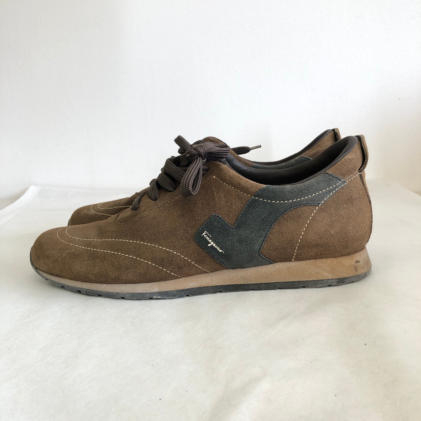 Ferragamo Brown Suede Men's Lace-up Casual Shoes US Size 8.5