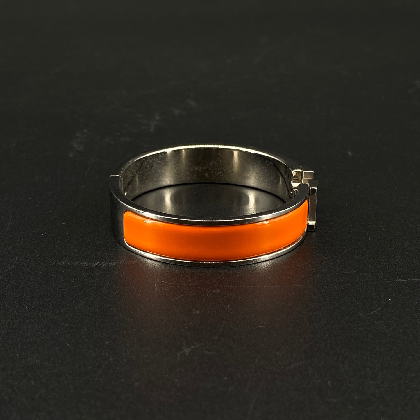 Hermes Orange Enamel H Buckle Bangle Bracelet