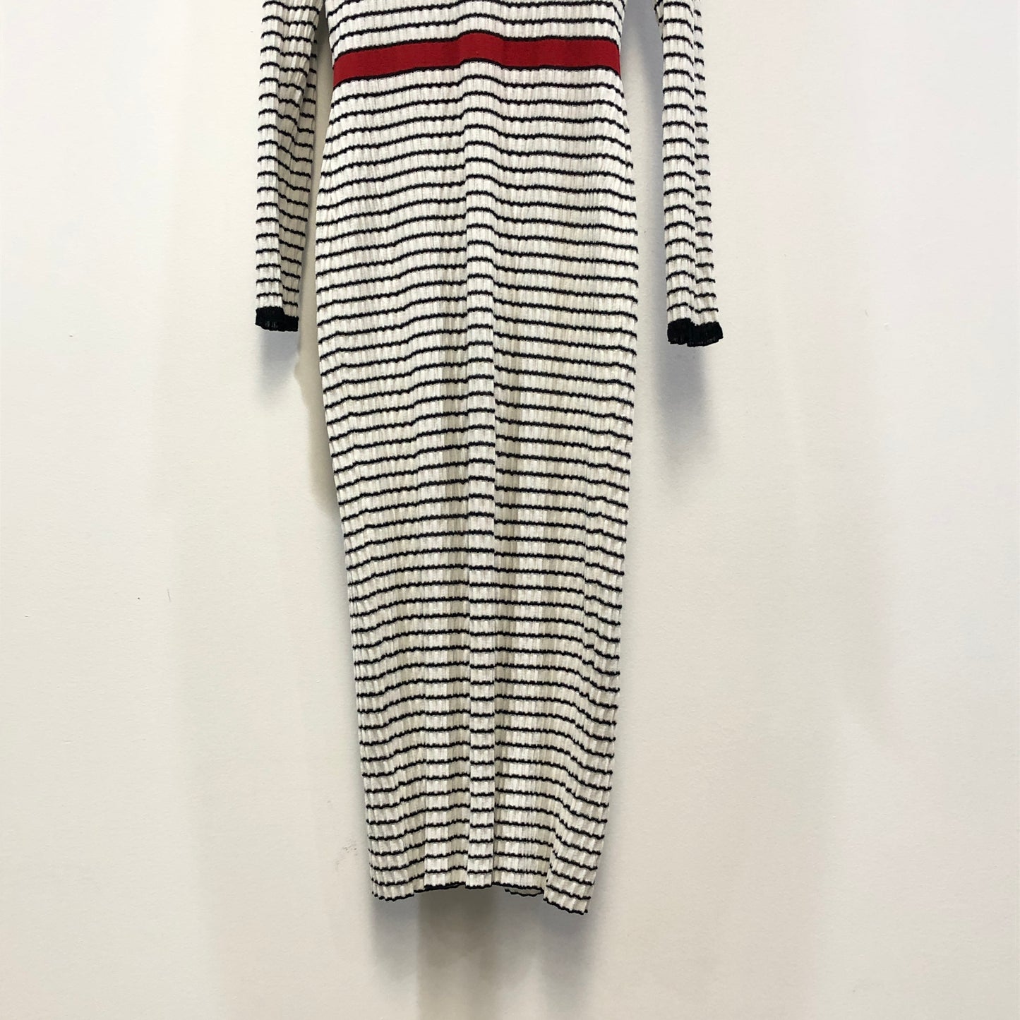Chanel Black & White Striped Knit Midi Dress Size 36