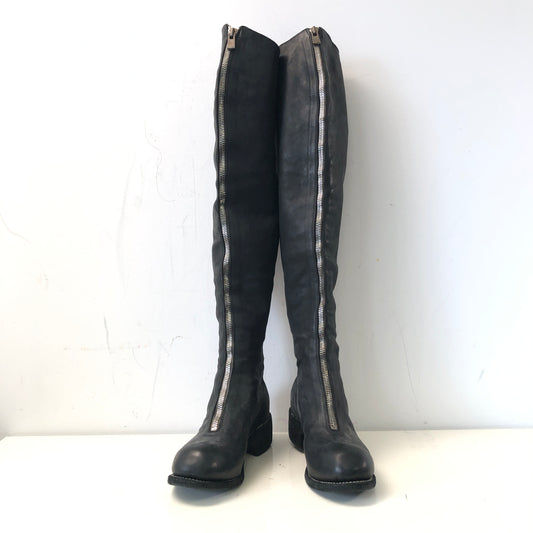 Guidi Black Horse Leather Over-the-Knee Front-Zip Boots Size 37.5