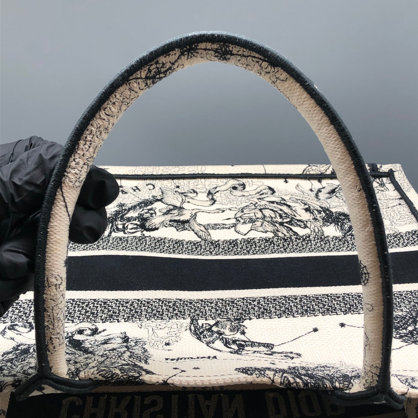 Christian Dior Book Tote Around The World Print Tote Bag White/Black