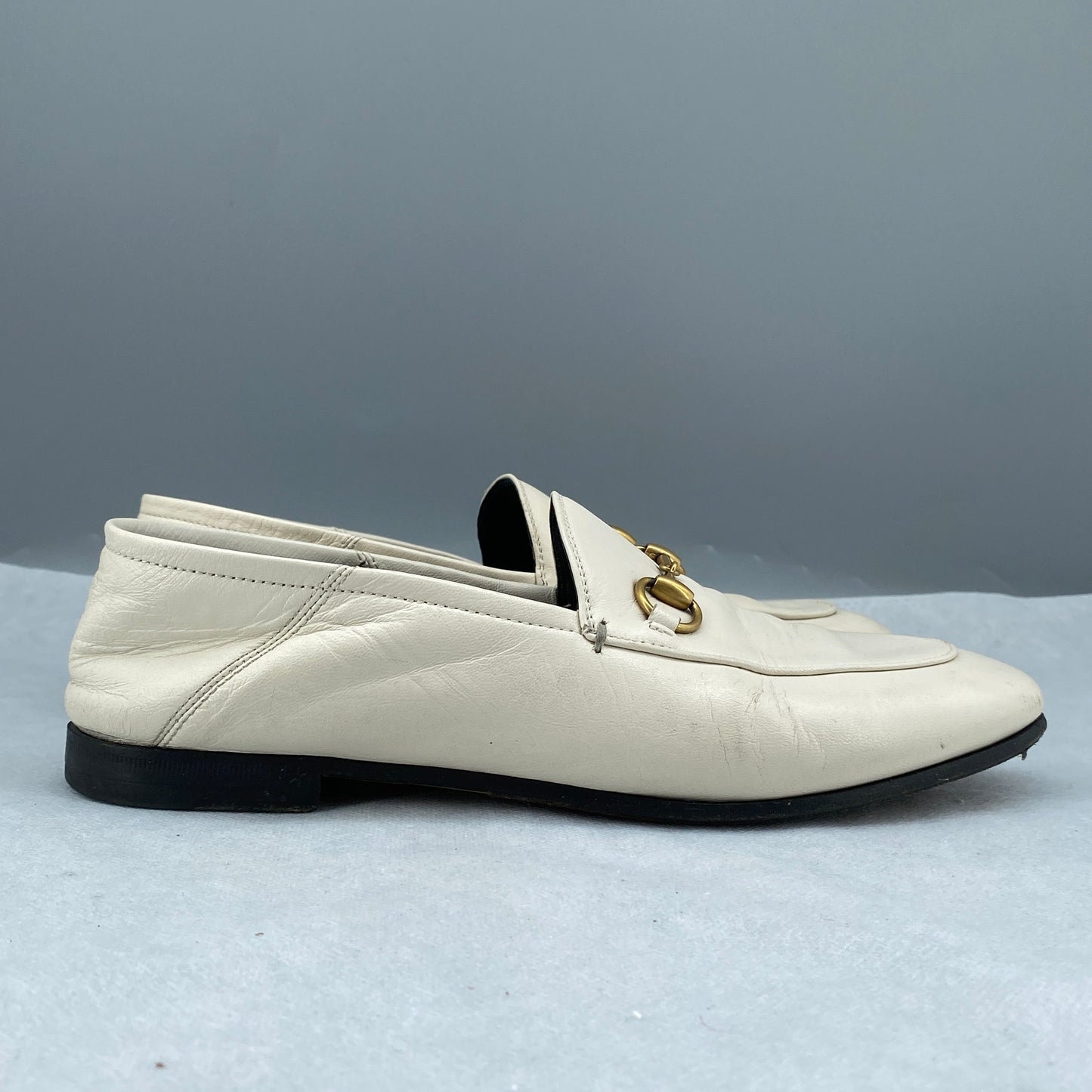 Gucci Cream Leather Horsebit Loafers Size 37