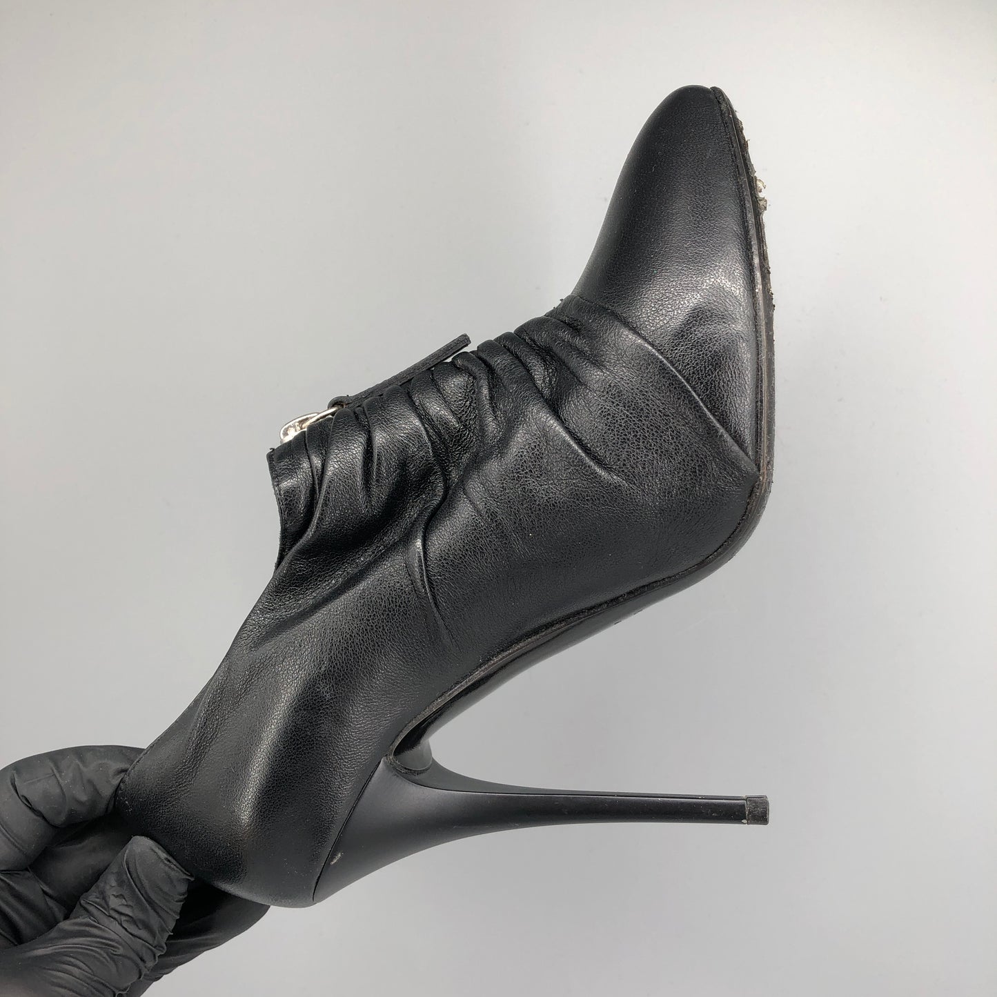 Giuseppe Zanotti Black Ruched Leather Front Zip Pointed Stiletto Pumps 36