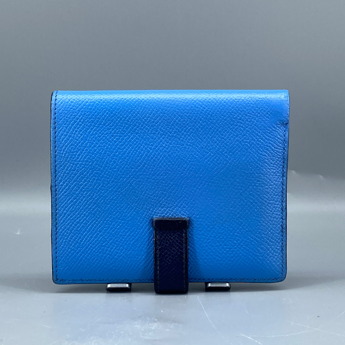 Hermes Bearn Compact Wallet Light Blue & Navy Leather