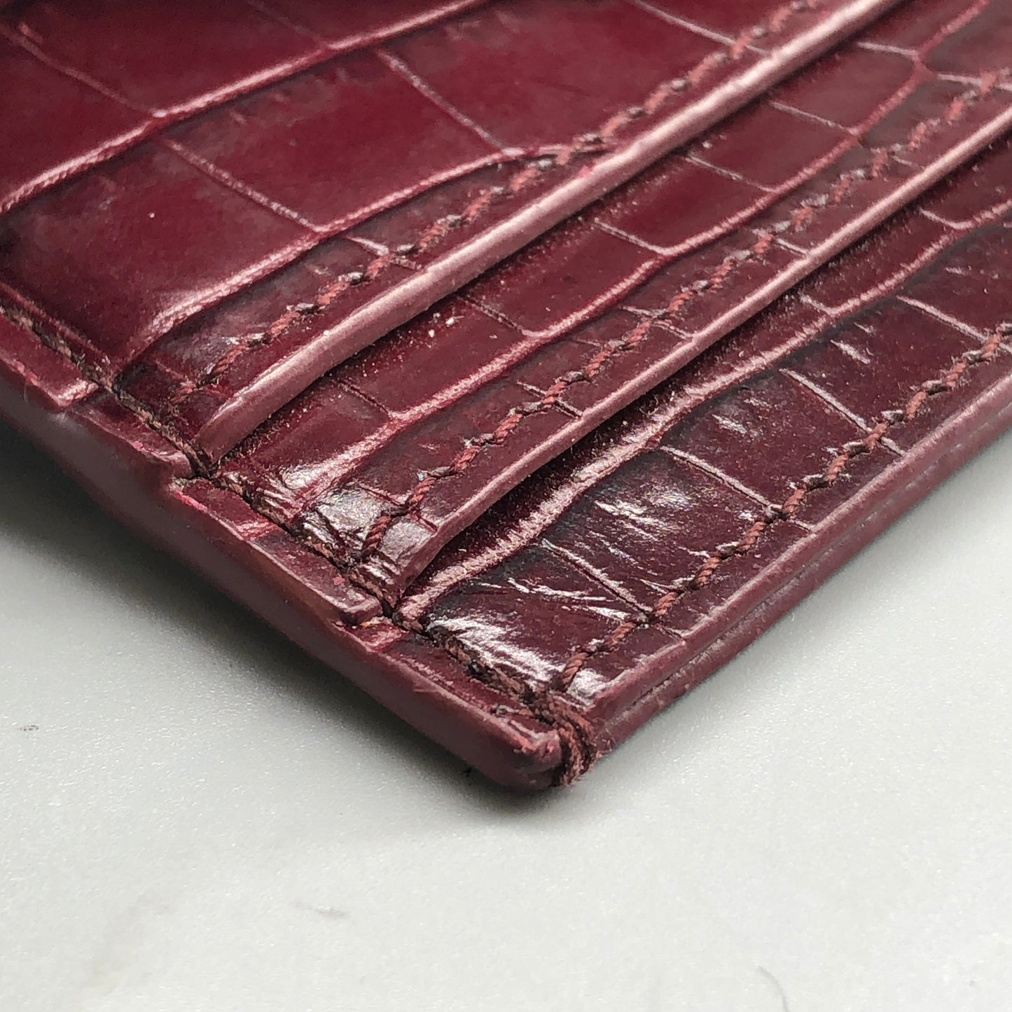 Saint Laurent Cassandre Card Holder Dark Red Croc-Embossed