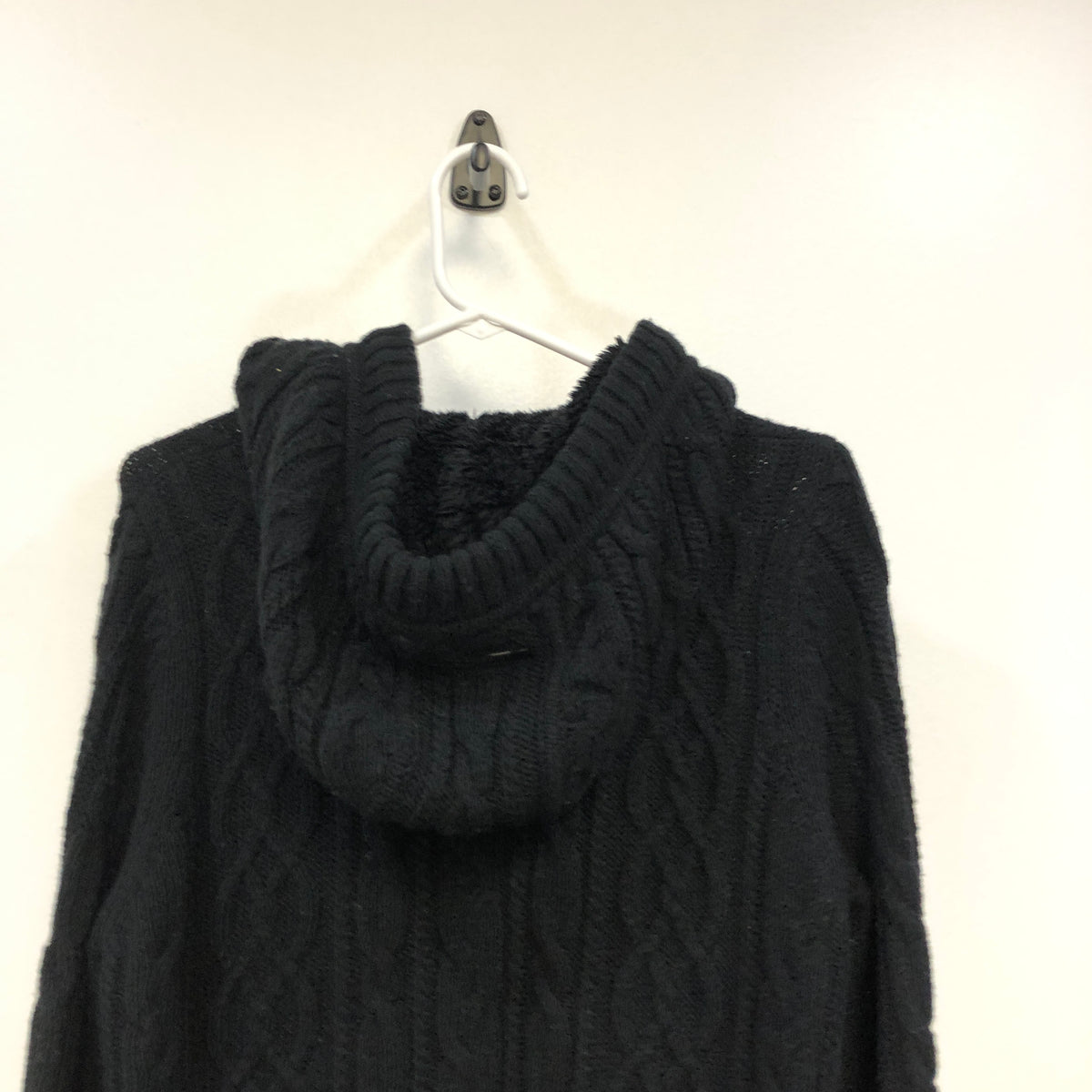 Burberry Black Cable Knit Hooded Cardigan Size 38