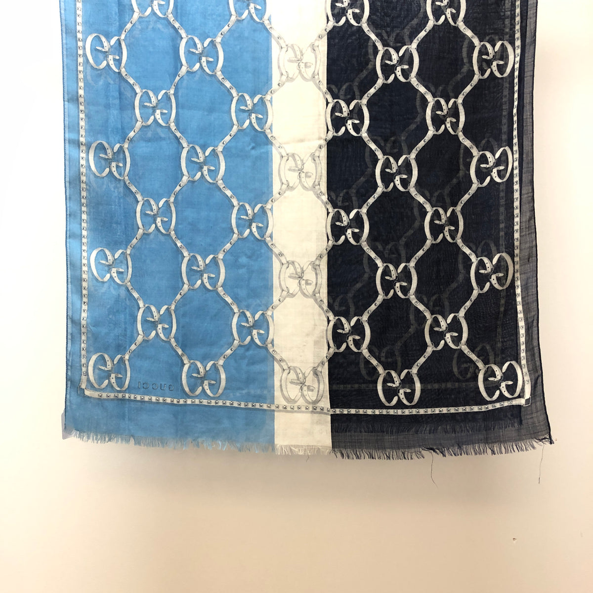 Gucci Blue & Navy Blue GG Pattern Scarf 68*192 cm