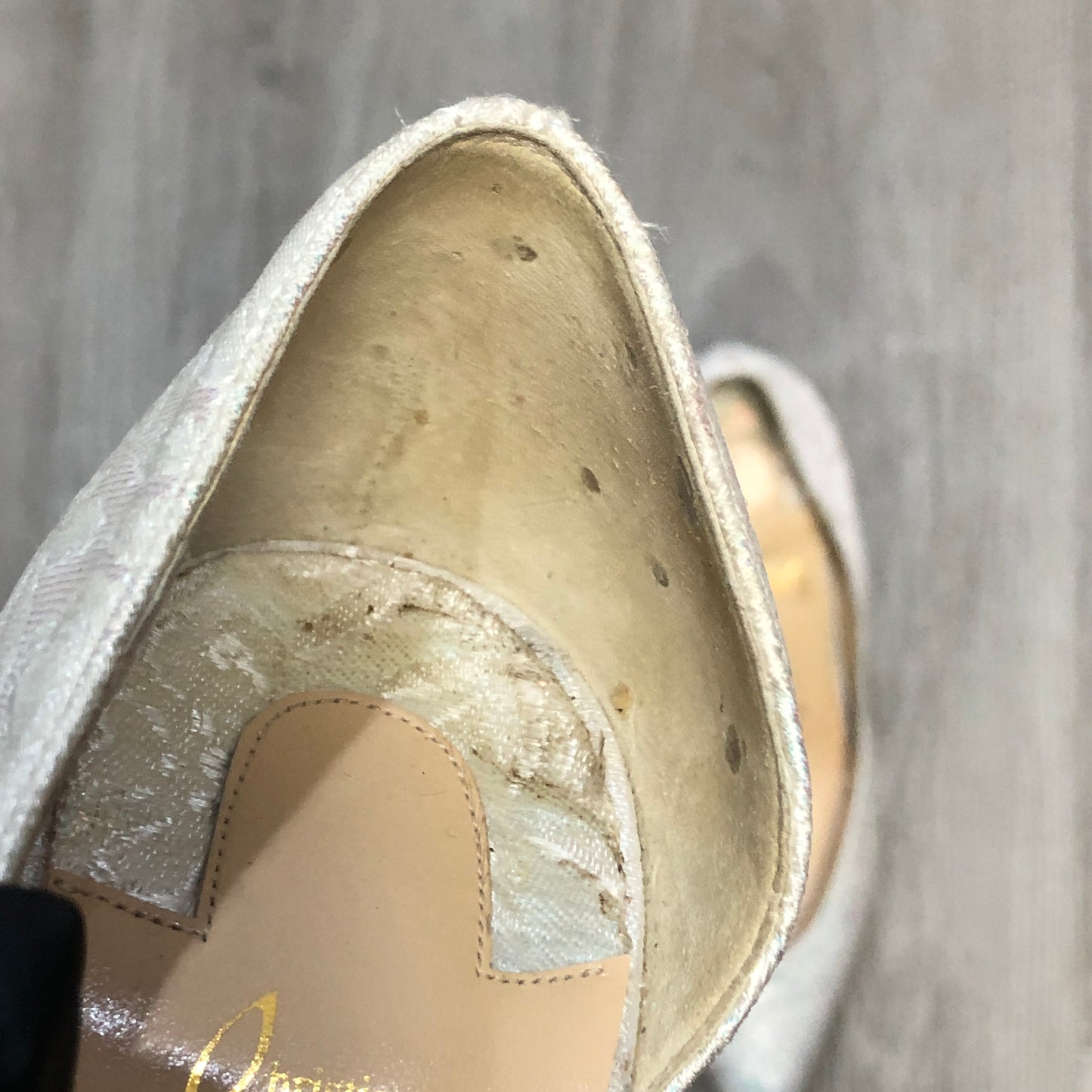 Christian Louboutin Women's Iridescent Lace Pointed Toe Stiletto Pumps Shoes 36 Ivory