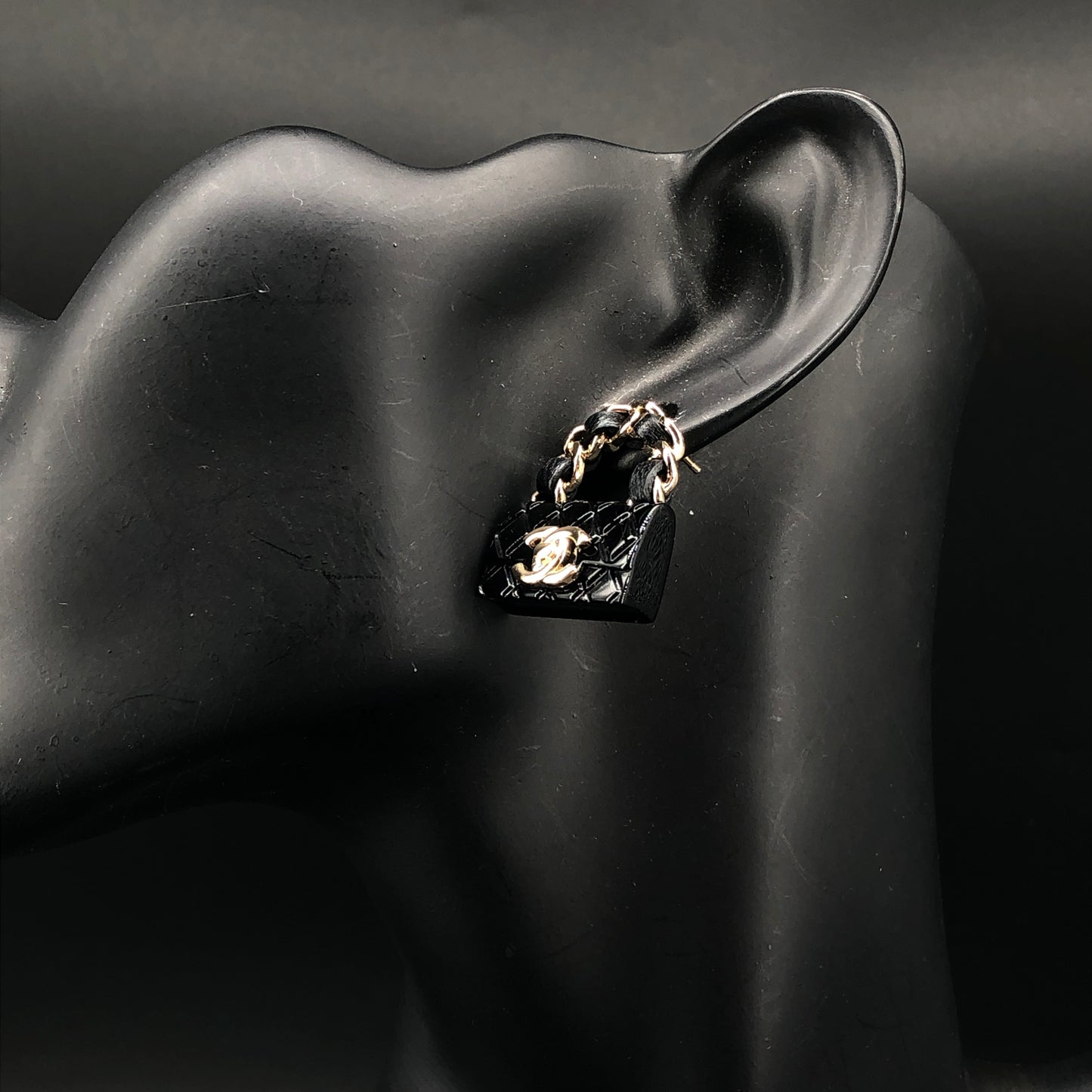 Chanel Mini Classic Flap Bag Earrings Black