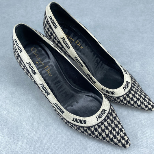 Christian Dior Houndstooth Fabric Pointed Toe High Heel  Size 37.5