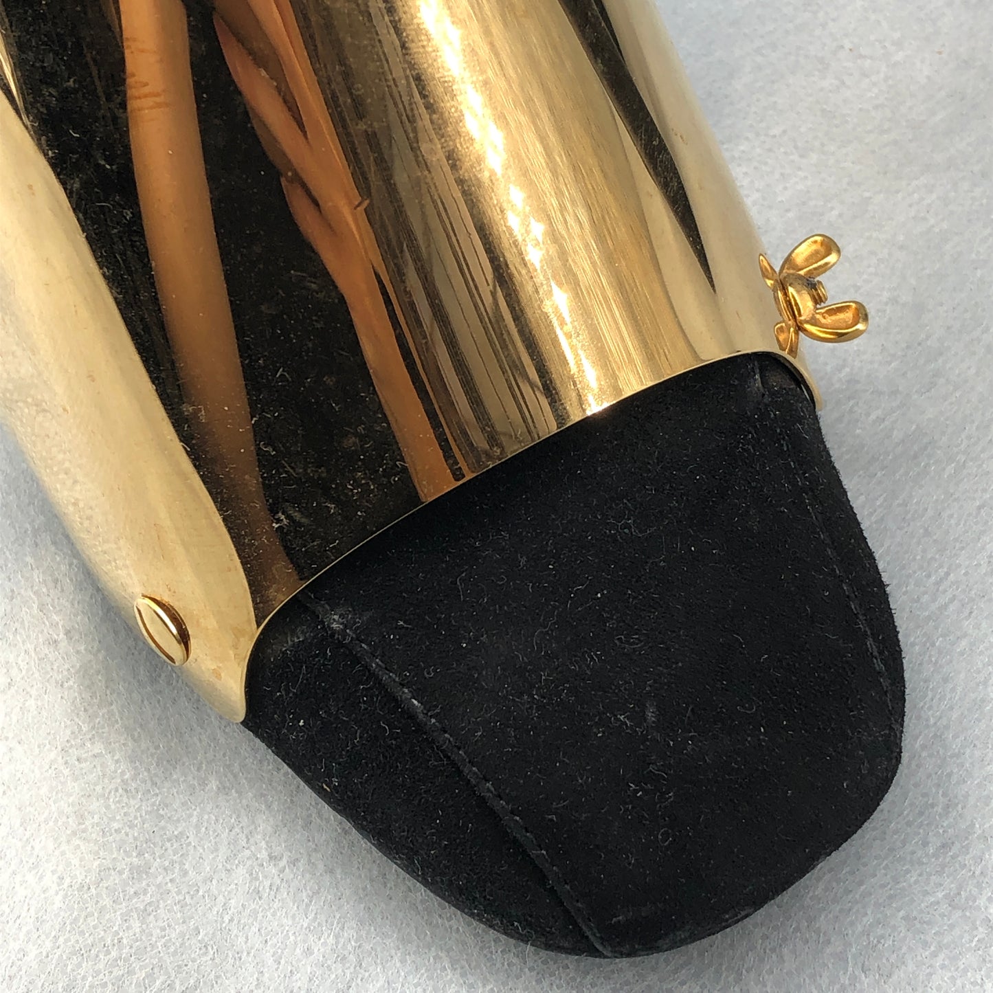 Saint Laurent Black Suede & Gold Metallic Cap Toe Block Heel Pumps 35