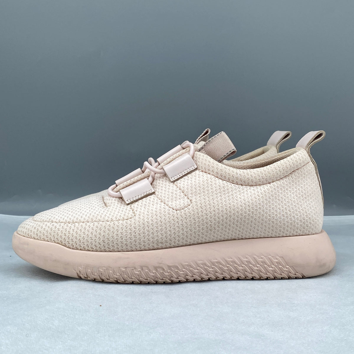 Hermes Blush Pink Knit Fabric Lace Up Sneaker Shoes Size 37.5
