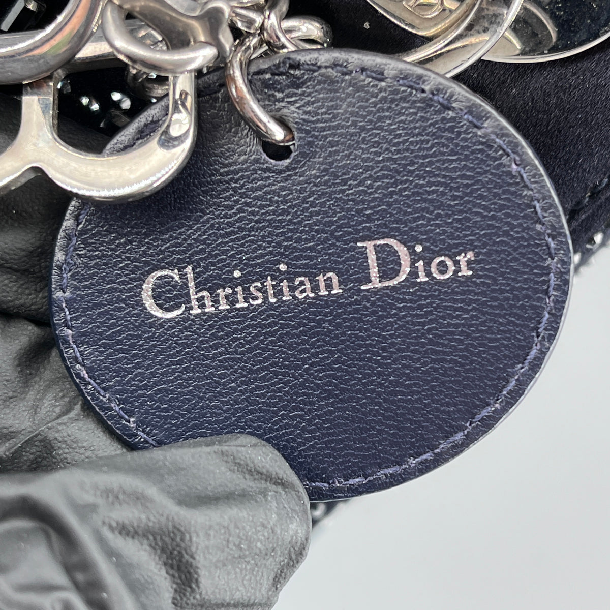 Christian Dior Navy Blue Satin Beaded Lady Dior Handbag