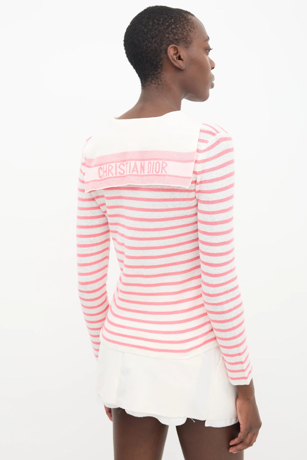 Christian Dior Beige & pink Stripe Women Long Sleeve Knit Top US size 8