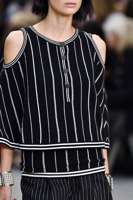Chanel 15P Black and White stripe Cashmere 2pc Tank and Top
