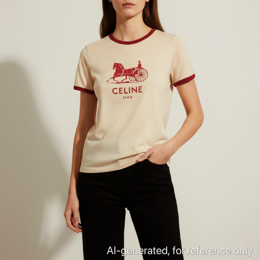 Celine Skin Color Carriage Logo Ringer T-Shirt Size L