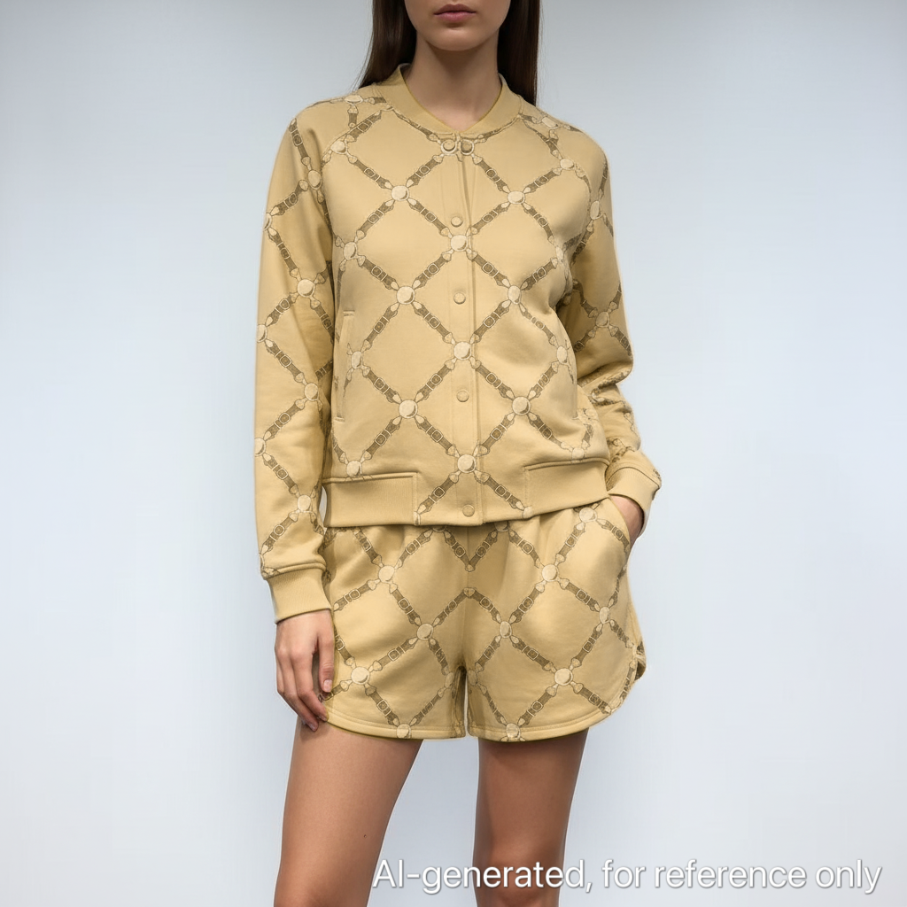 Hermes Twin-Set Bomber Jacket and Matching Shorts in Beige Cotton Blend
