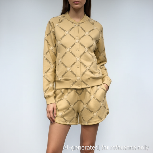 Hermes Twin-Set Bomber Jacket and Matching Shorts in Beige Cotton Blend