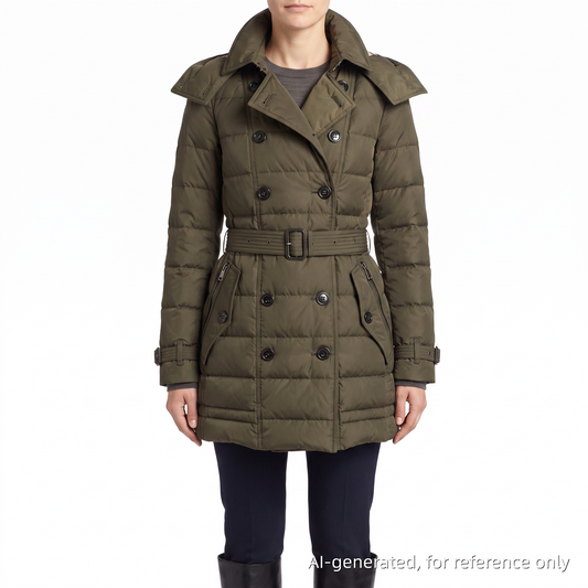 Burberry Olive Green Fur Trim Hooded Puffer Coat Size XS