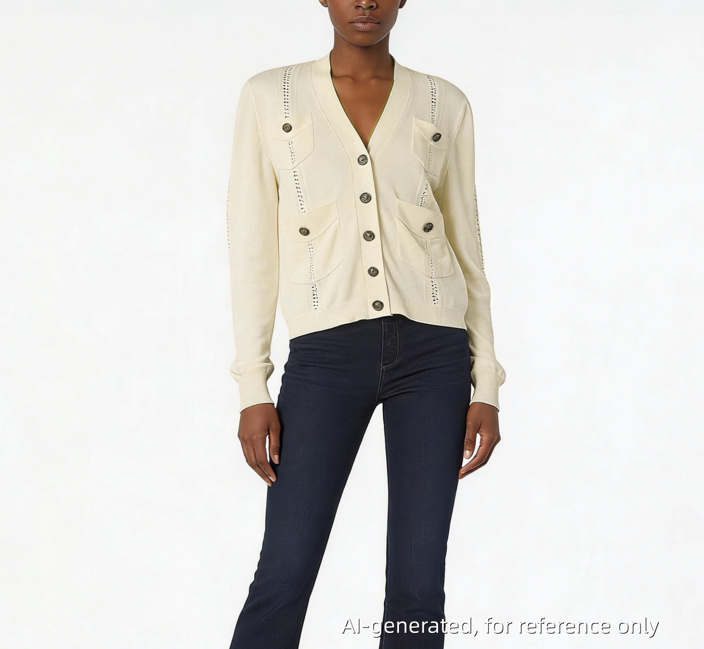 Chanel Knit Button Cardigan Jacket Size 36 Cream