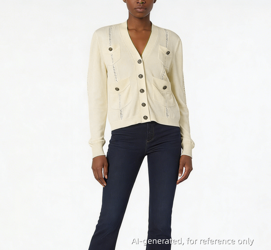 Chanel Knit Button Cardigan Jacket Size 36 Cream