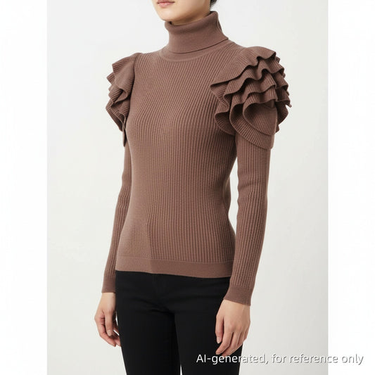 Valentino Ruffle Shoulder Turtleneck Knit Top Size XS Dusty Pink