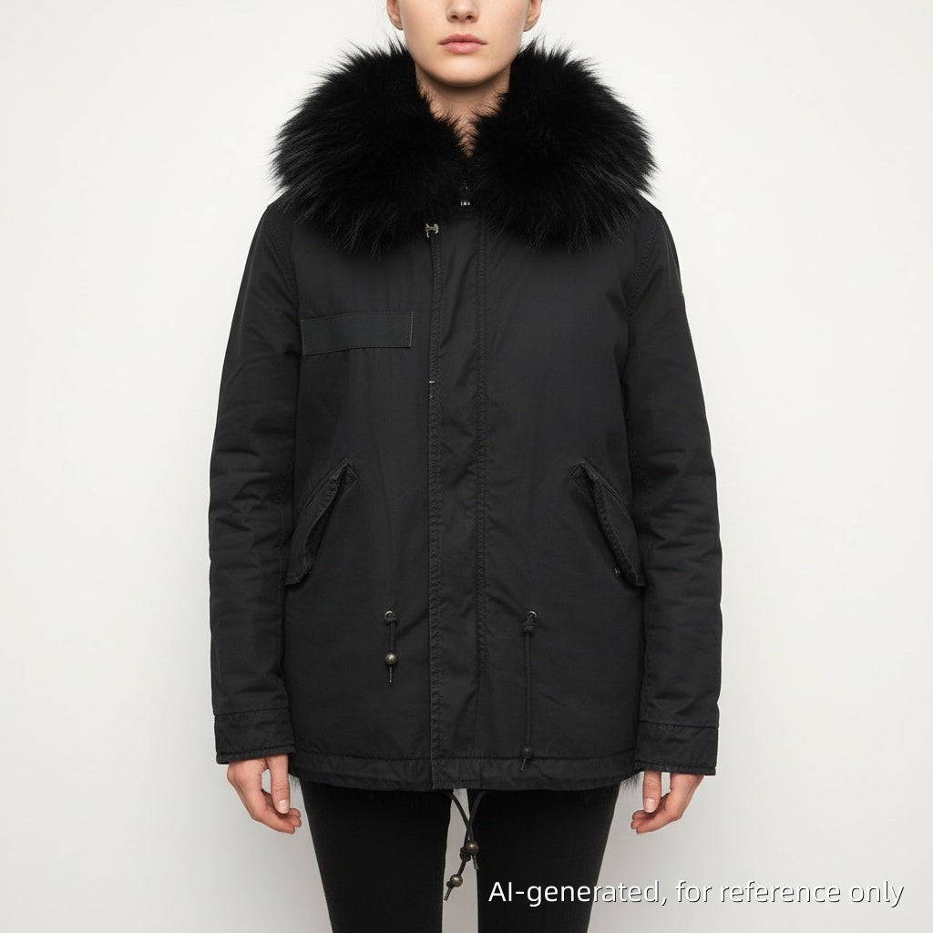 Mr & Mrs Italy Fur Trim Parka Size XS Black