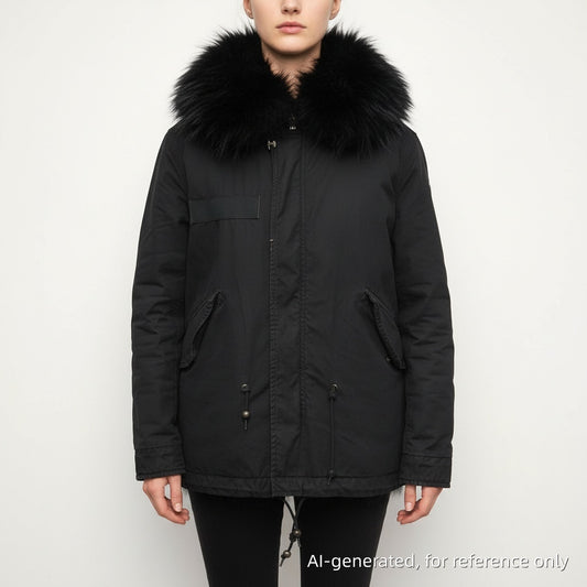 Mr & Mrs Italy Fur Trim Parka Size XS Black