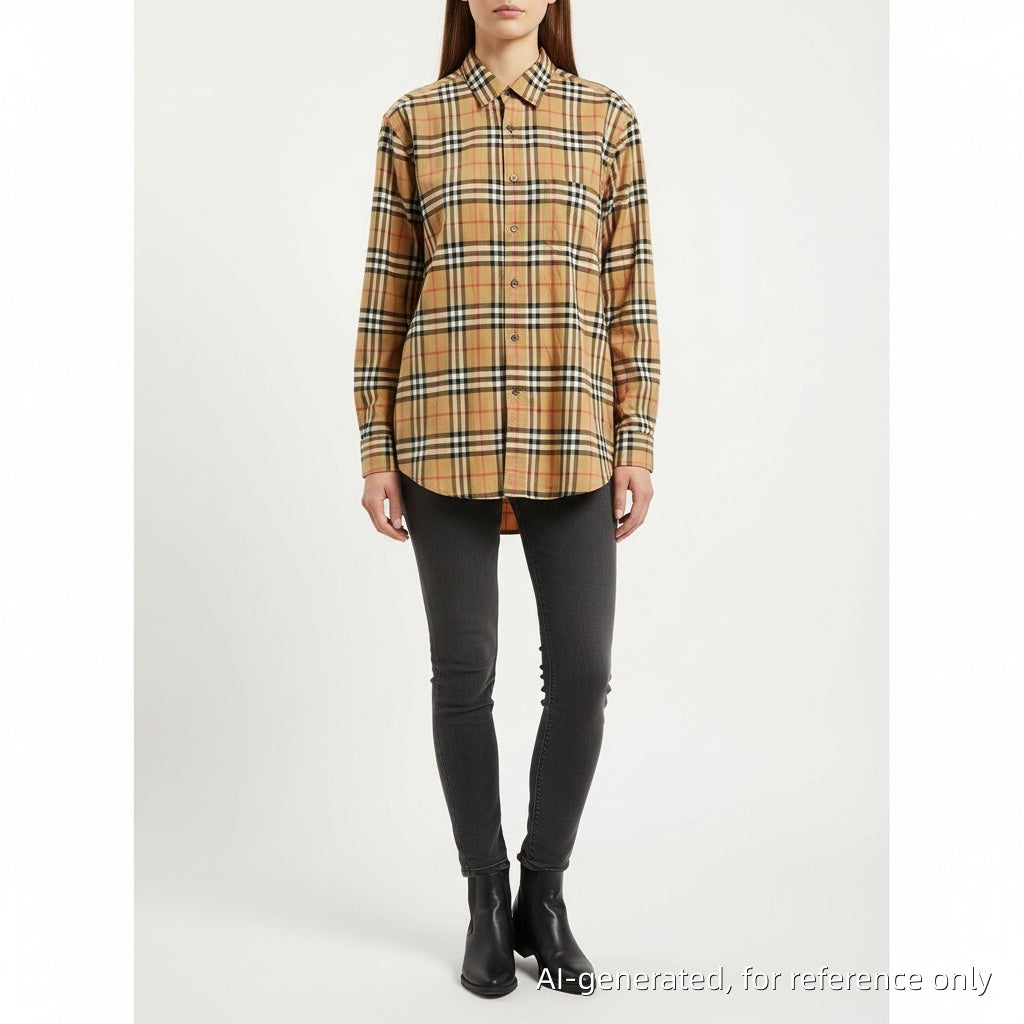 Burberry Beige Checkered Button-Down Shirt Size L