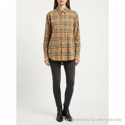 Burberry Beige Checkered Button-Down Shirt Size L