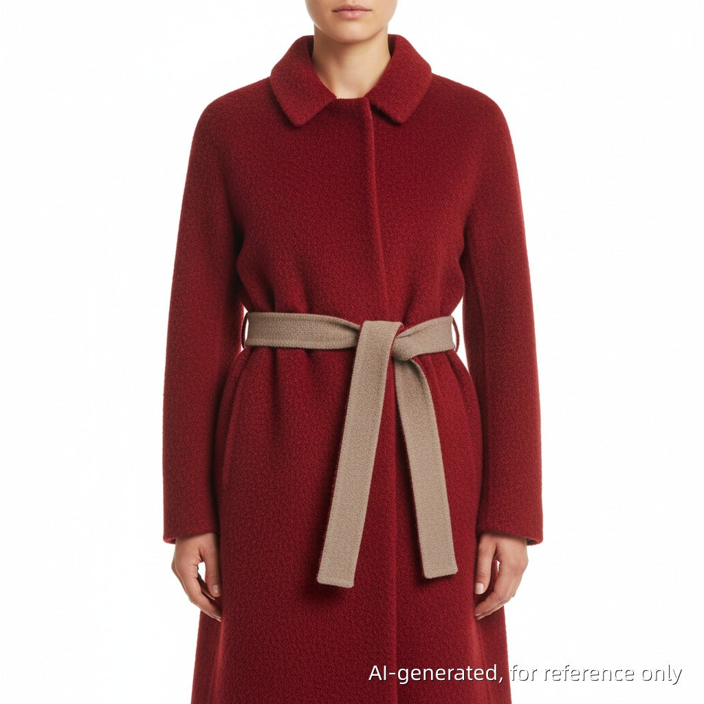 MaxMara Red Wool Belted Mid-Length Coat Size US 8