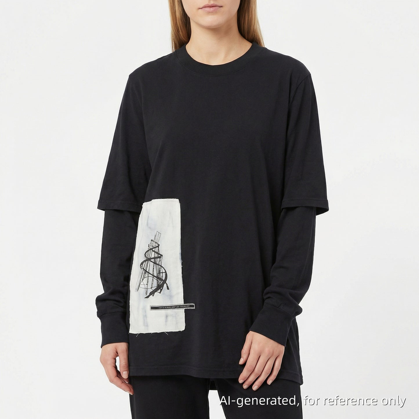 Dark Show Black Long Sleeve Graphic Print Tee Size S