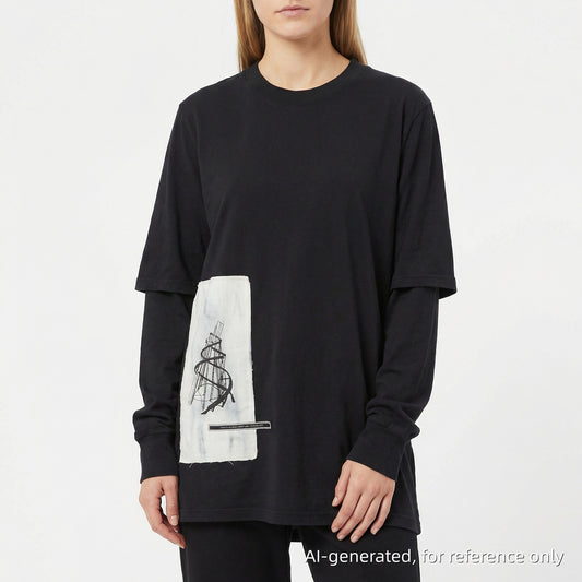 Dark Show Black Long Sleeve Graphic Print Tee Size S