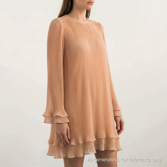 Chloe Pink Pleated Chiffon Ruffle Hem Dress Size 34