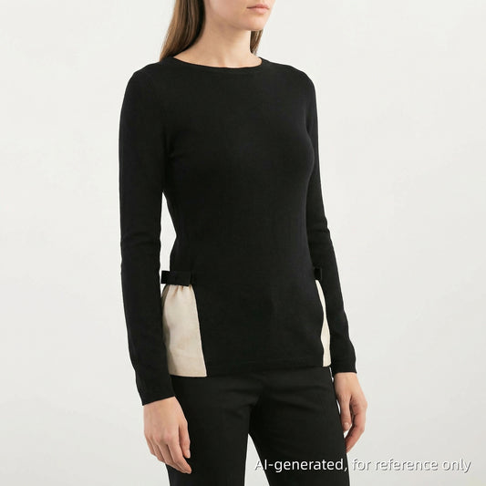 Valentino Black/White Contrast Peplum Long Sleeve Top Size M