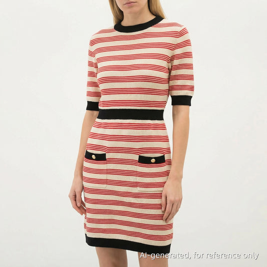 Chanel Red/Cream/Black Striped Knit Fit-and-Flare Dress