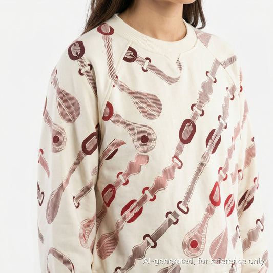 NWT Hermes Women's Printed Cotton Crewneck Sweatshirt Size 44 White/Red