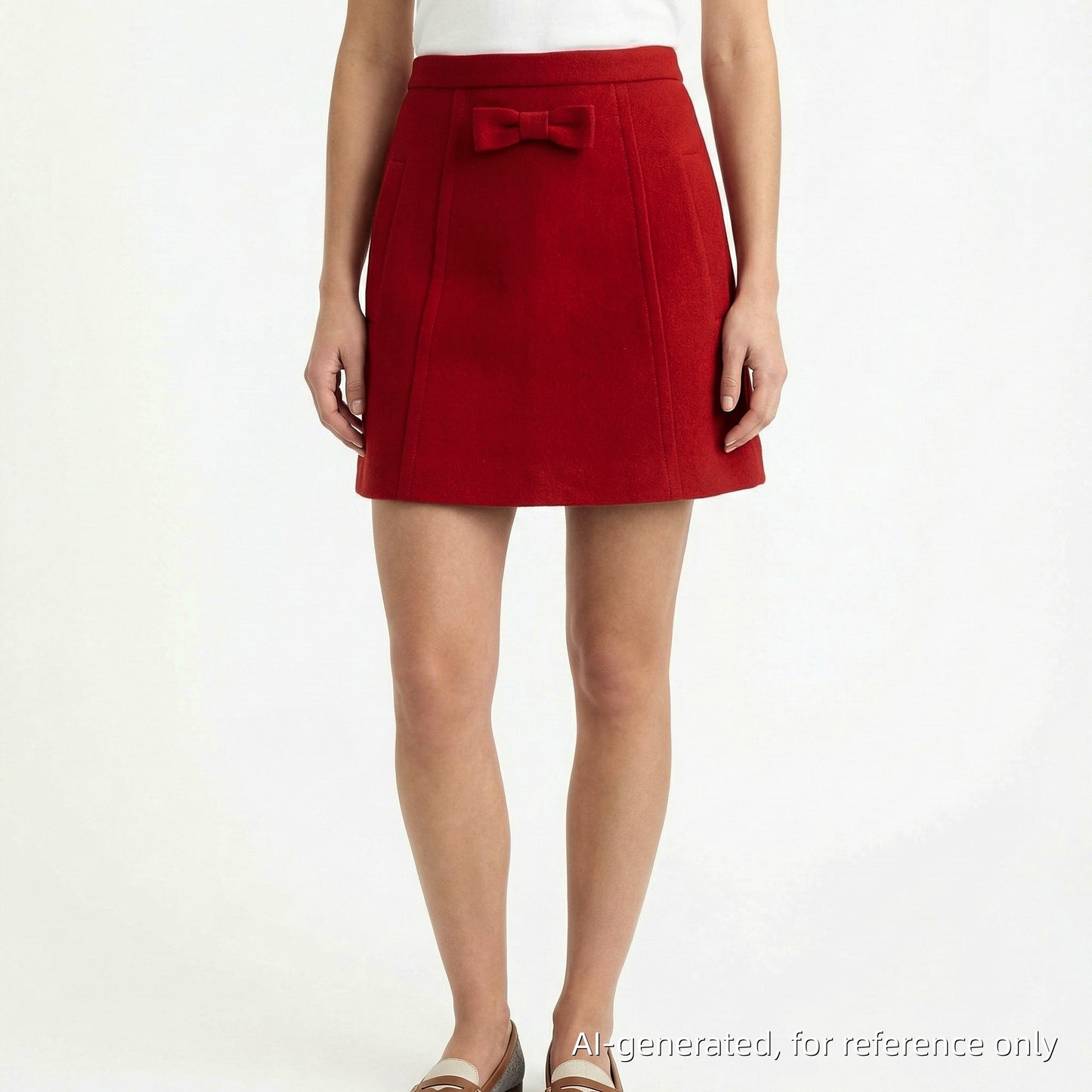 Miu Miu Red Wool Bow Detail A-Line Mini Skirt Size 38